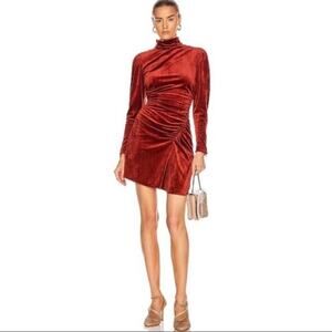 A.L.C. alc rust red micro velvet Marcel turtleneck ruched short mini dress